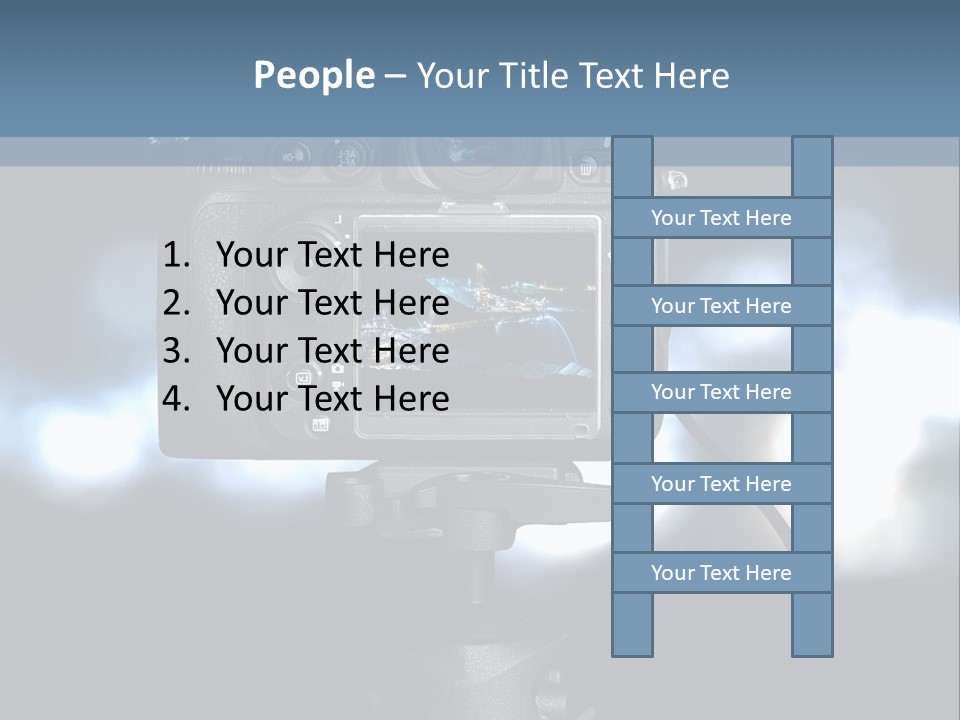 A Video Camera On A Tripod With Blurry Lights In The Background PowerPoint Template
