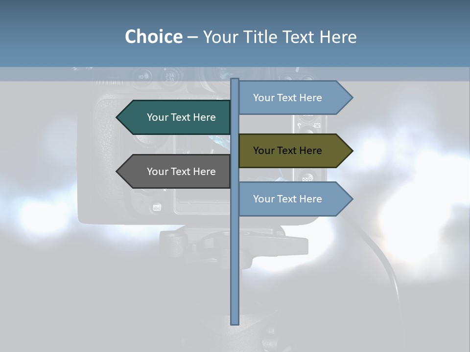 A Video Camera On A Tripod With Blurry Lights In The Background PowerPoint Template