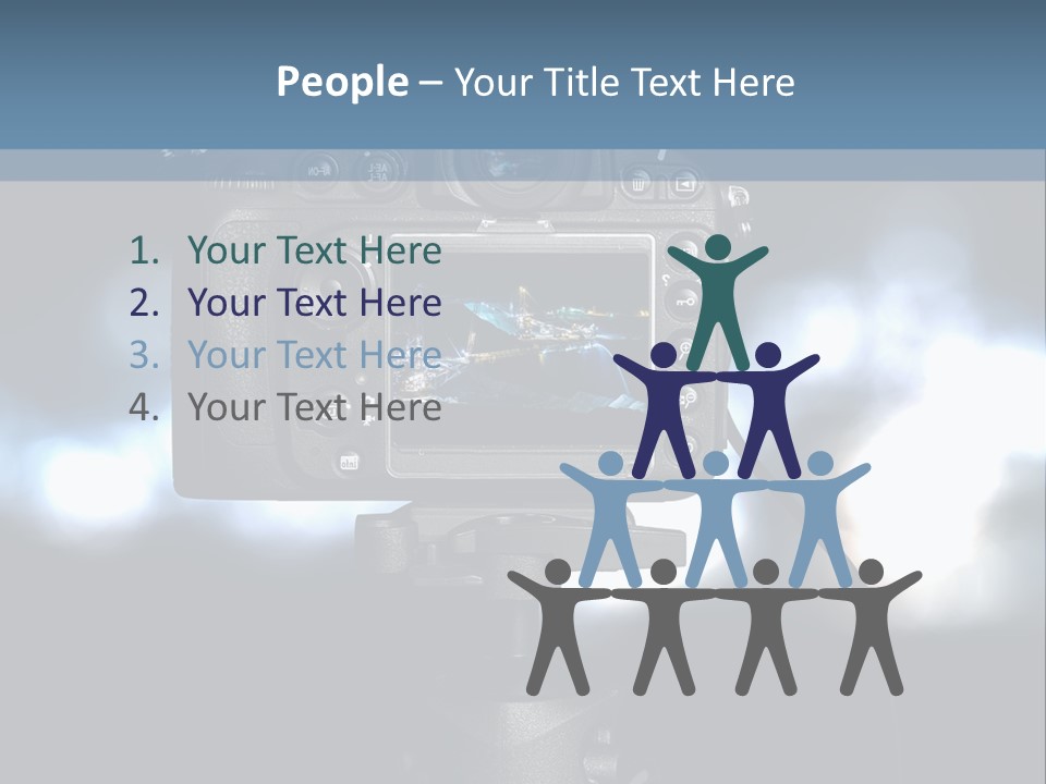 A Video Camera On A Tripod With Blurry Lights In The Background PowerPoint Template