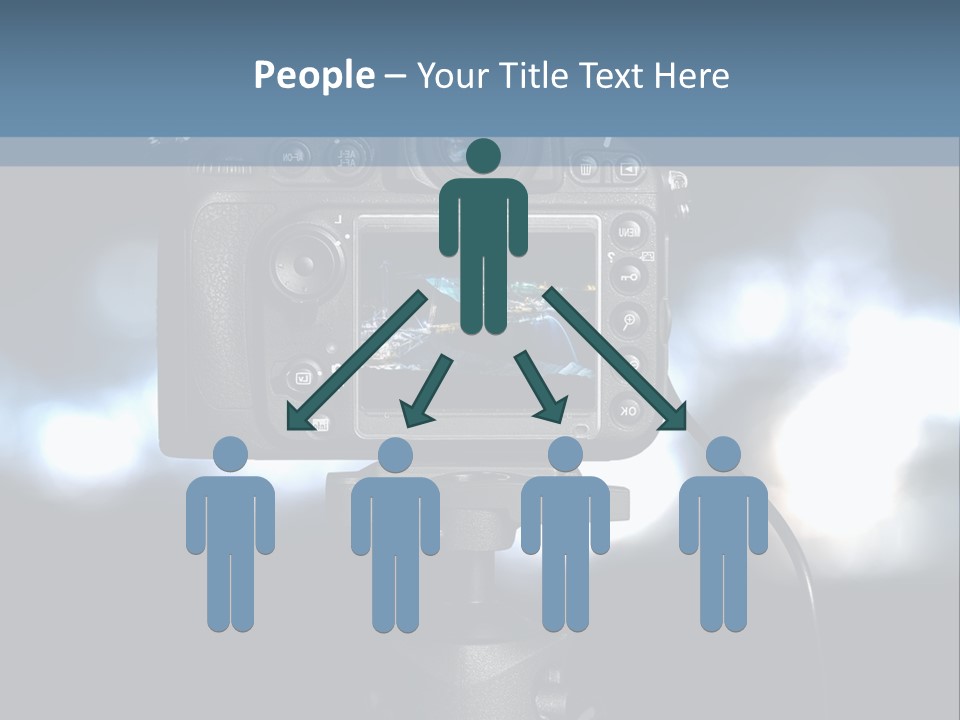 A Video Camera On A Tripod With Blurry Lights In The Background PowerPoint Template