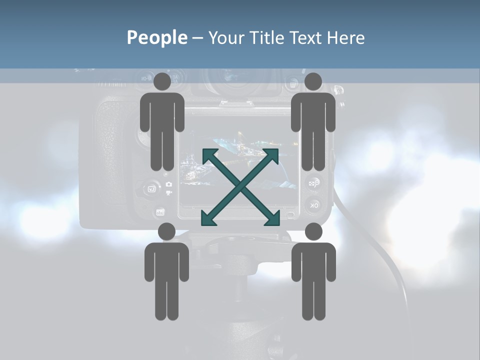 A Video Camera On A Tripod With Blurry Lights In The Background PowerPoint Template