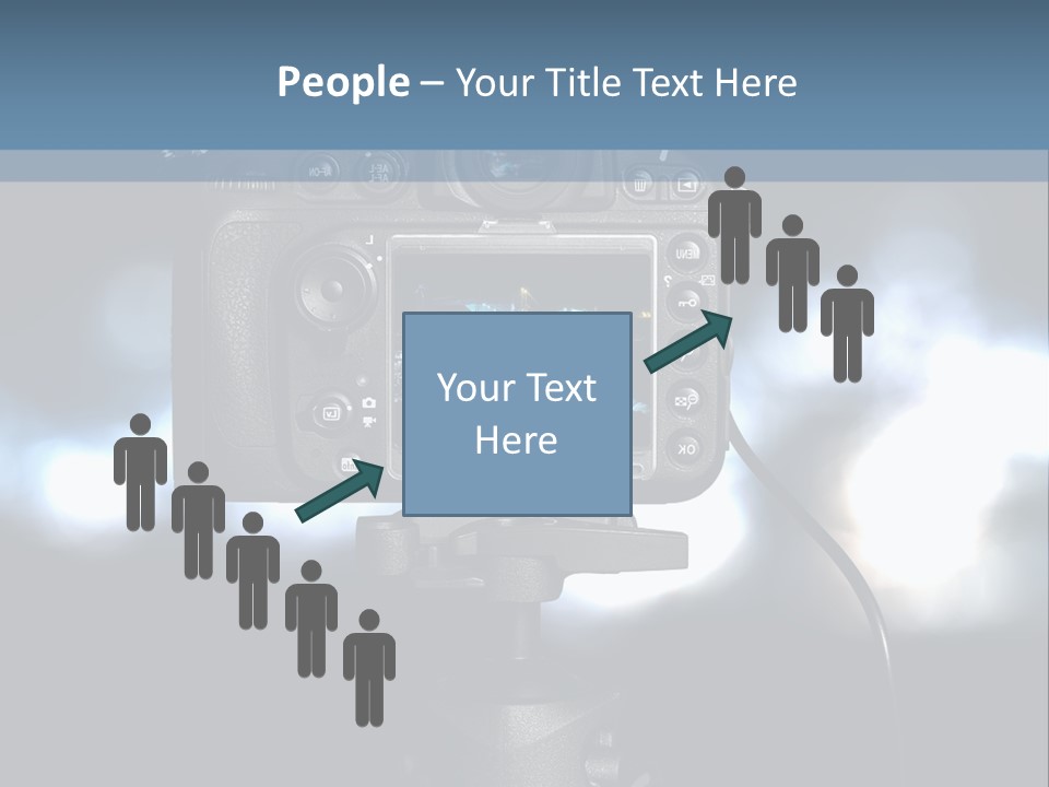 A Video Camera On A Tripod With Blurry Lights In The Background PowerPoint Template