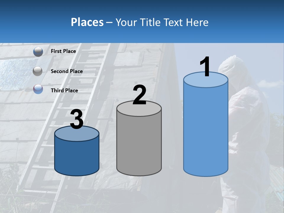 A Man In A White Suit And A Ladder Next To A Building PowerPoint Template