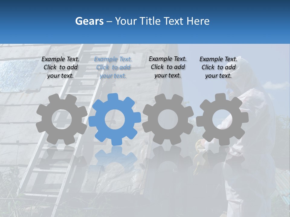 A Man In A White Suit And A Ladder Next To A Building PowerPoint Template