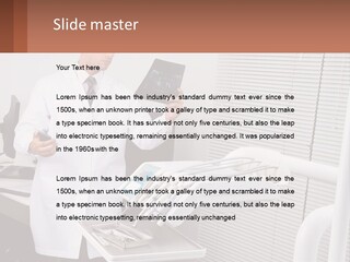 A Man In A White Lab Coat Holding A Tablet PowerPoint Template