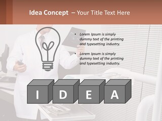 A Man In A White Lab Coat Holding A Tablet PowerPoint Template