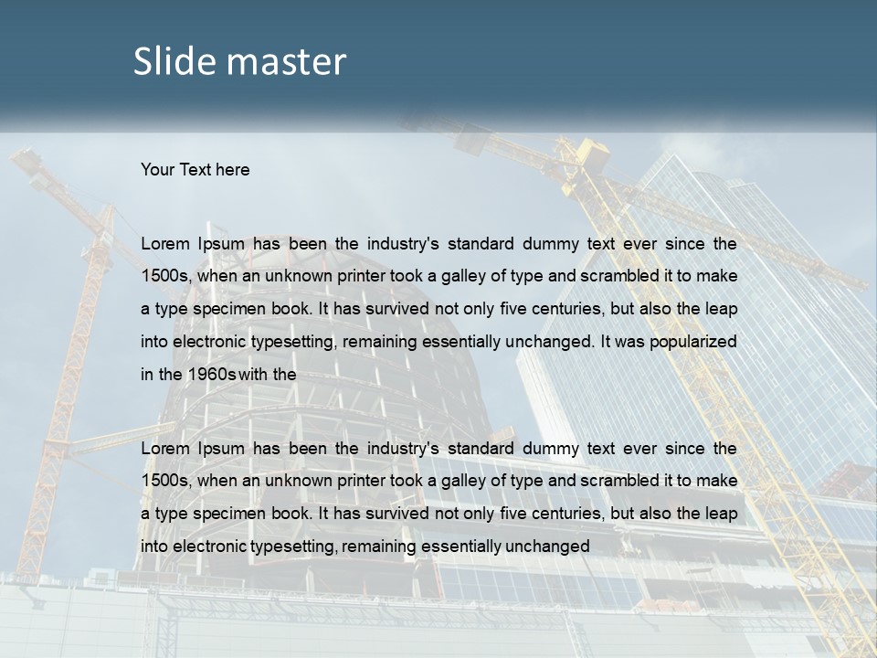 A Group Of Construction Cranes In Front Of A Building PowerPoint Template