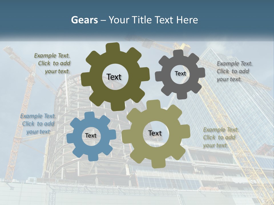 A Group Of Construction Cranes In Front Of A Building PowerPoint Template