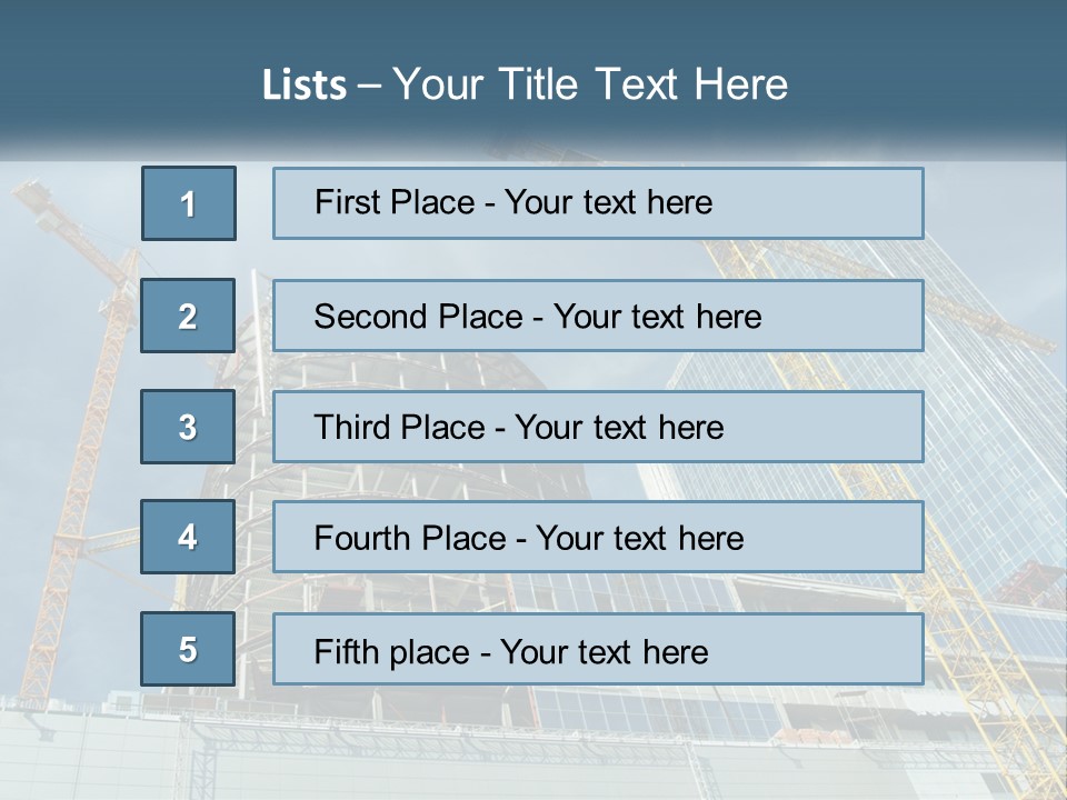 A Group Of Construction Cranes In Front Of A Building PowerPoint Template