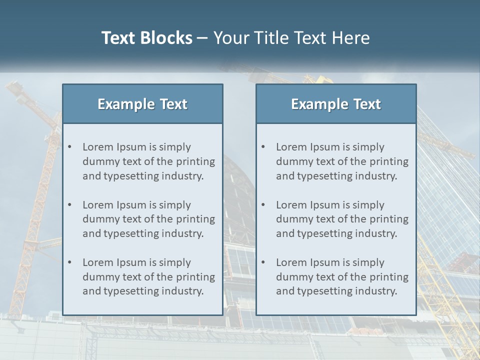 A Group Of Construction Cranes In Front Of A Building PowerPoint Template