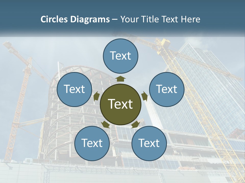 A Group Of Construction Cranes In Front Of A Building PowerPoint Template
