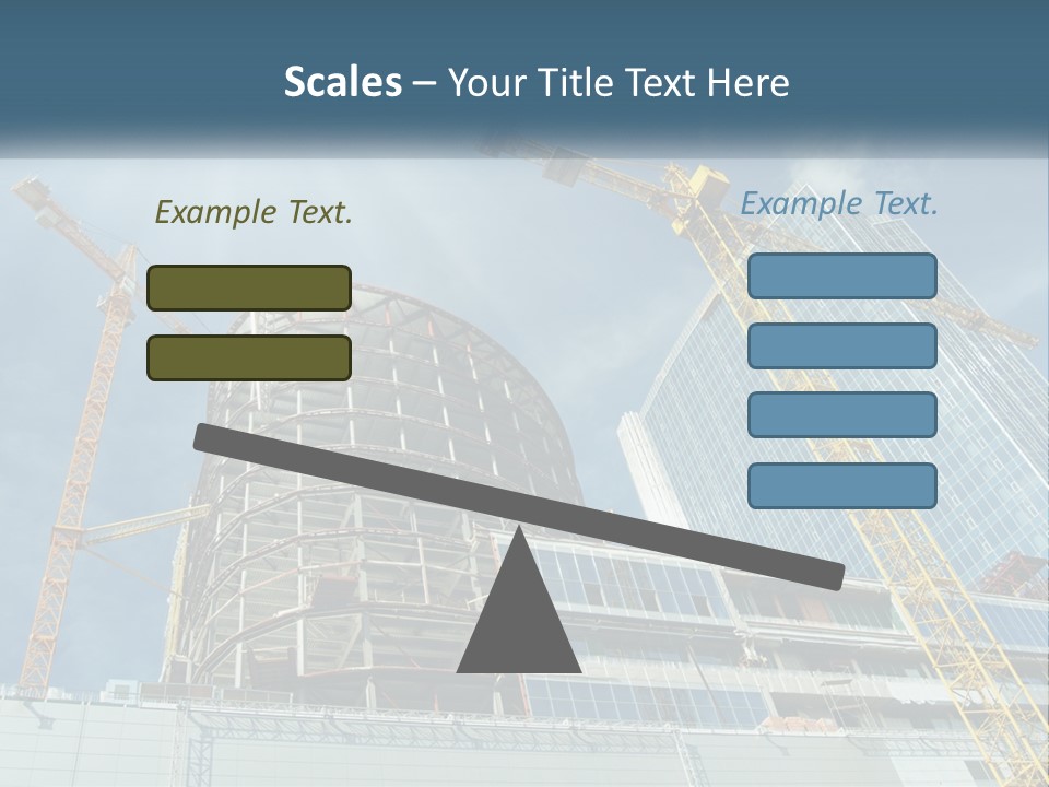 A Group Of Construction Cranes In Front Of A Building PowerPoint Template