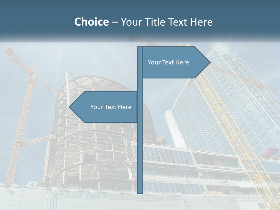 A Group Of Construction Cranes In Front Of A Building PowerPoint Template