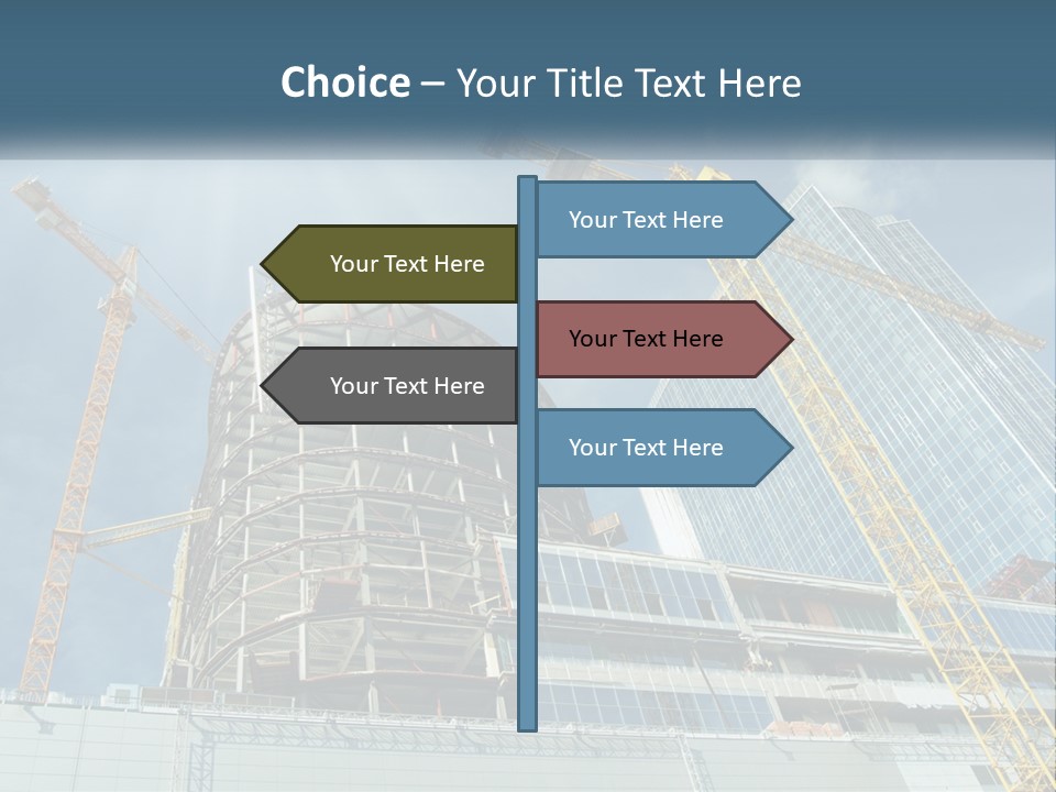 A Group Of Construction Cranes In Front Of A Building PowerPoint Template