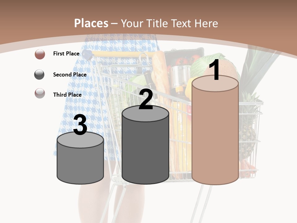 A Woman With A Shopping Cart Full Of Fruits And Vegetables PowerPoint Template