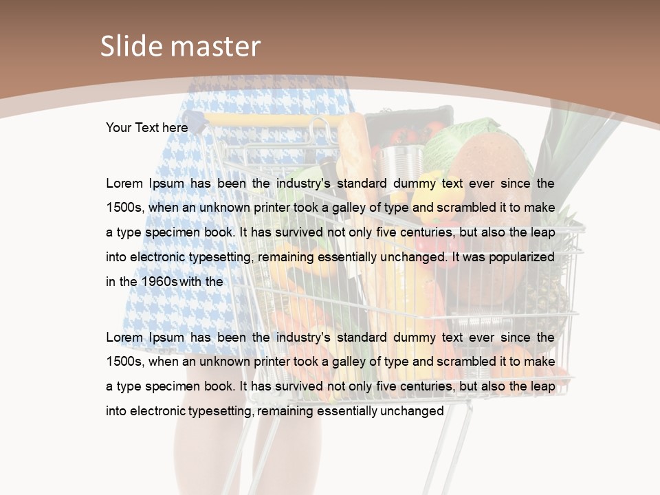 A Woman With A Shopping Cart Full Of Fruits And Vegetables PowerPoint Template