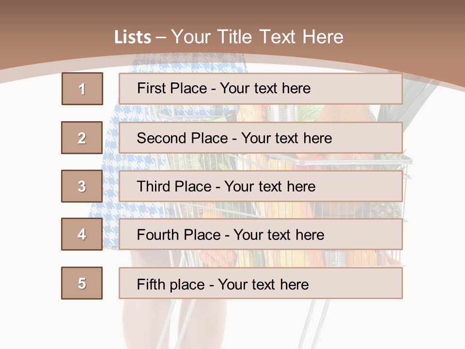 A Woman With A Shopping Cart Full Of Fruits And Vegetables PowerPoint Template