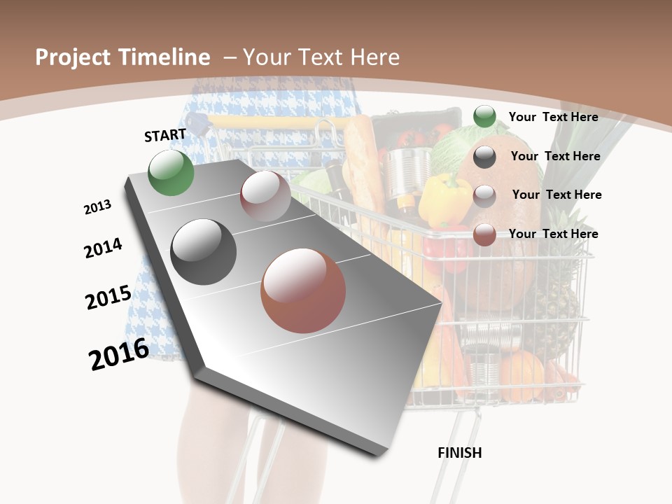 A Woman With A Shopping Cart Full Of Fruits And Vegetables PowerPoint Template