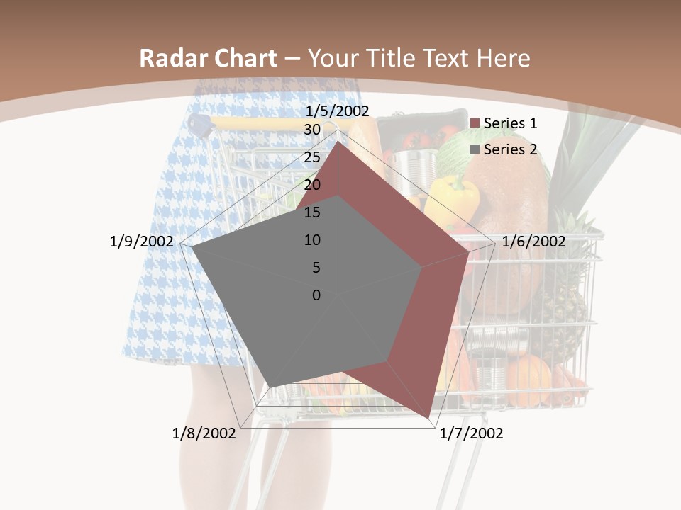 A Woman With A Shopping Cart Full Of Fruits And Vegetables PowerPoint Template