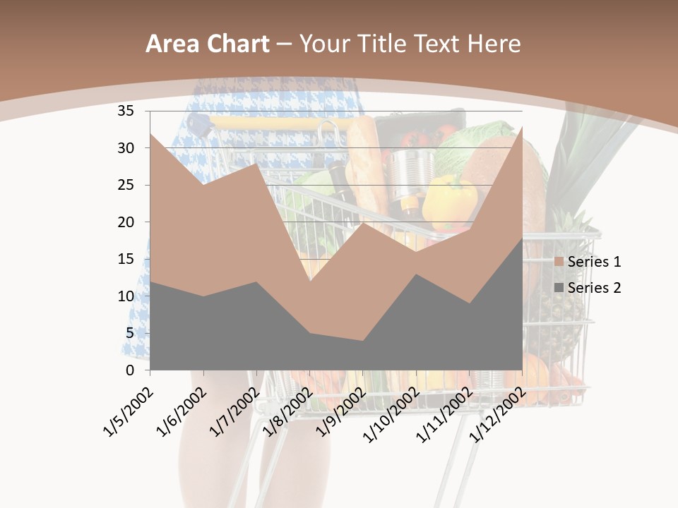 A Woman With A Shopping Cart Full Of Fruits And Vegetables PowerPoint Template