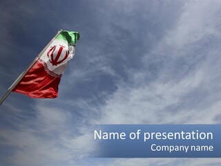 A Flag Flying In The Air With A Blue Sky In The Background PowerPoint Template