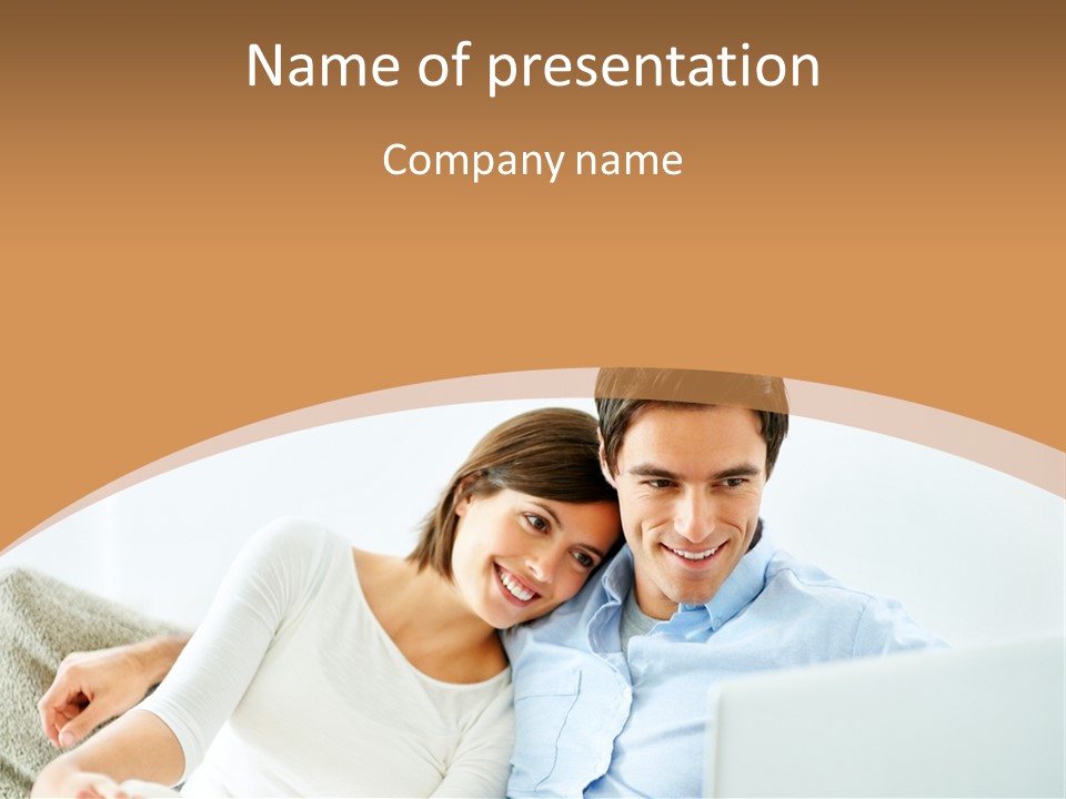 A Man And Woman Sitting On A Couch With A Laptop PowerPoint Template