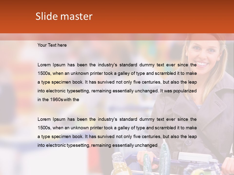 A Woman Standing In A Store With A Shopping Cart PowerPoint Template