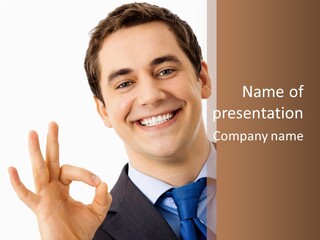 A Man In A Suit Making A Peace Sign PowerPoint Template