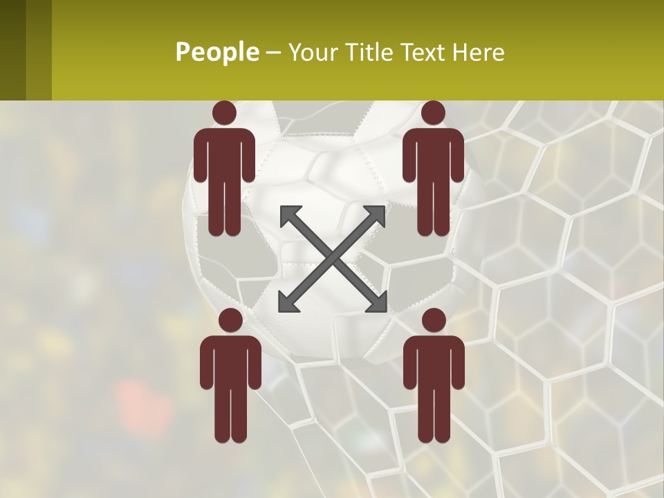A Soccer Ball In The Net With A Crowd In The Background PowerPoint Template