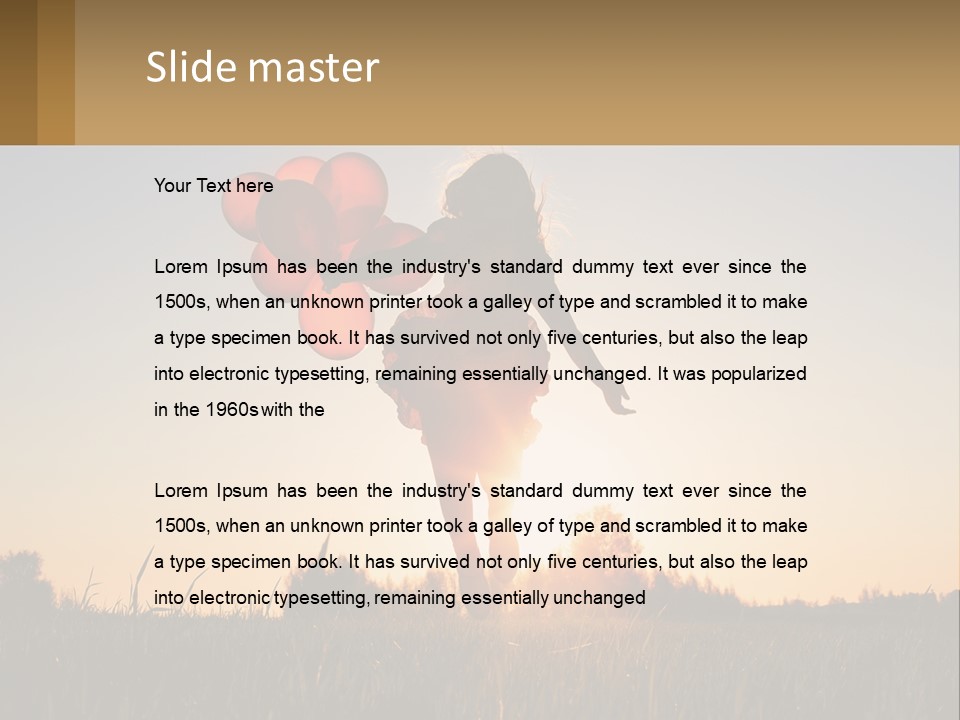 A Woman Holding Balloons In The Air At Sunset PowerPoint Template