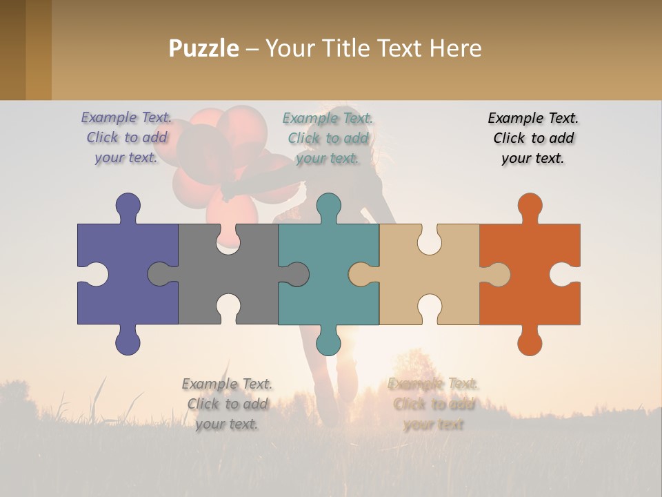 A Woman Holding Balloons In The Air At Sunset PowerPoint Template