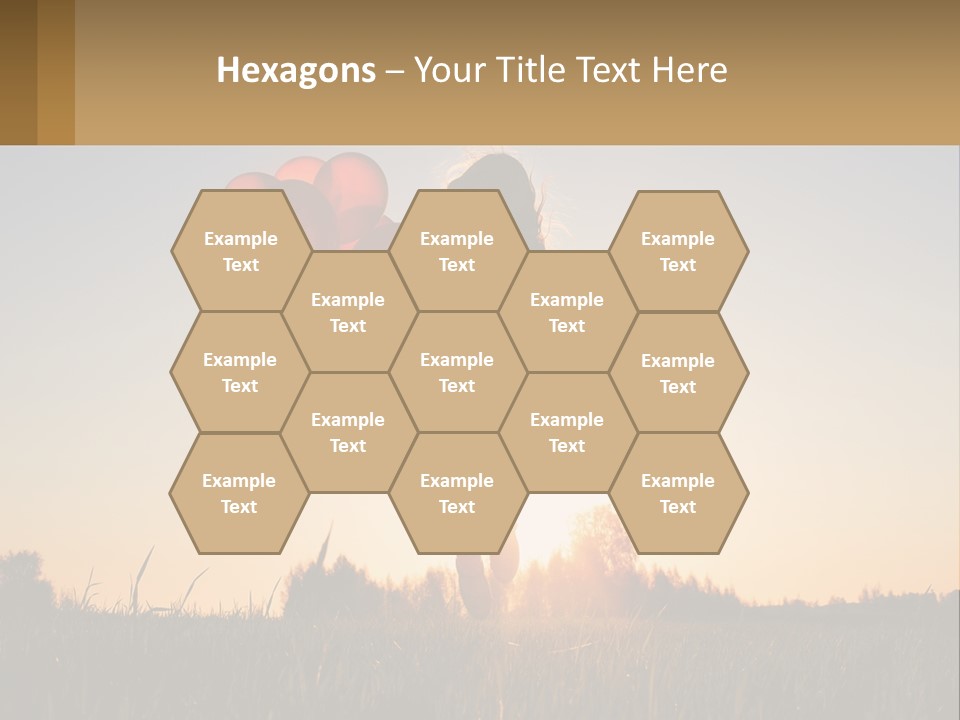 A Woman Holding Balloons In The Air At Sunset PowerPoint Template