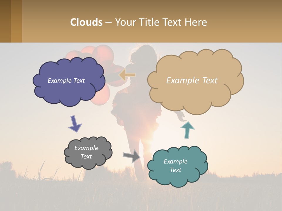 A Woman Holding Balloons In The Air At Sunset PowerPoint Template