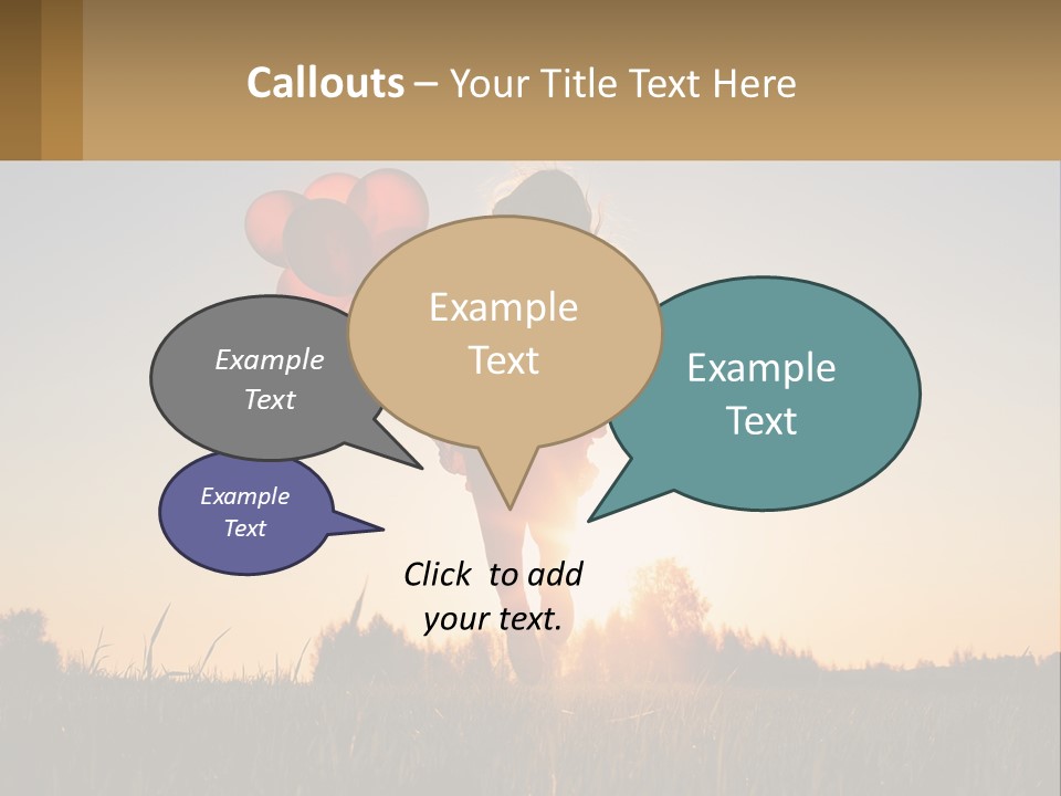 A Woman Holding Balloons In The Air At Sunset PowerPoint Template