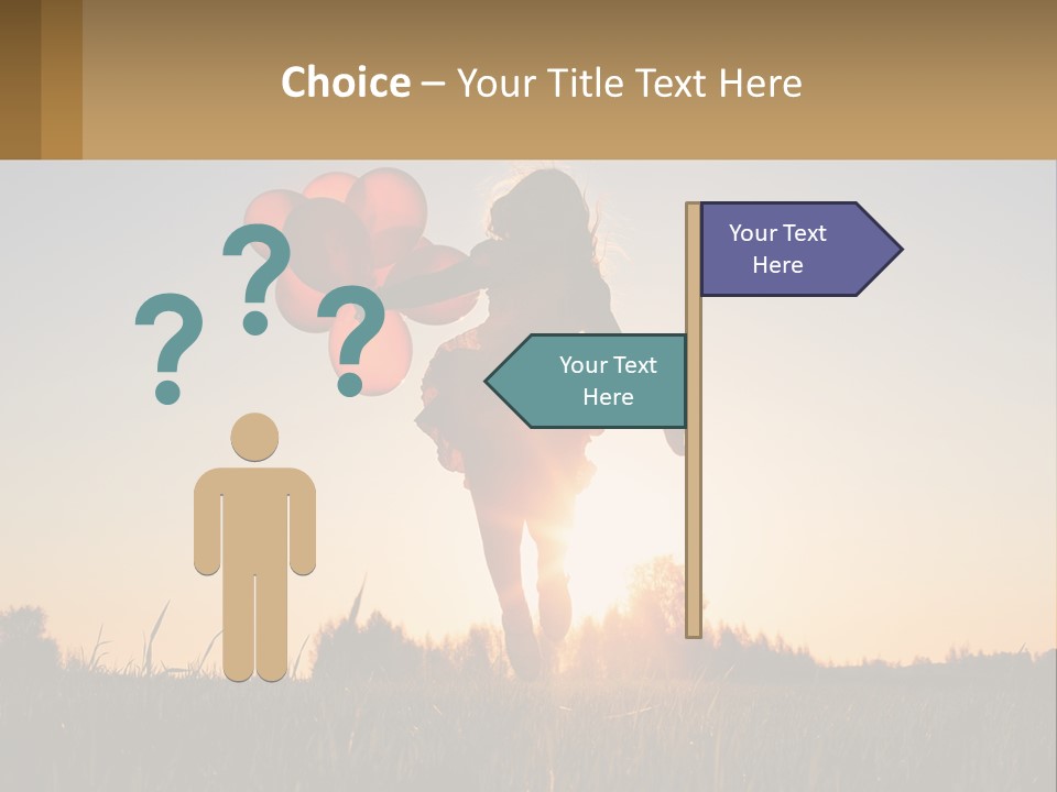 A Woman Holding Balloons In The Air At Sunset PowerPoint Template