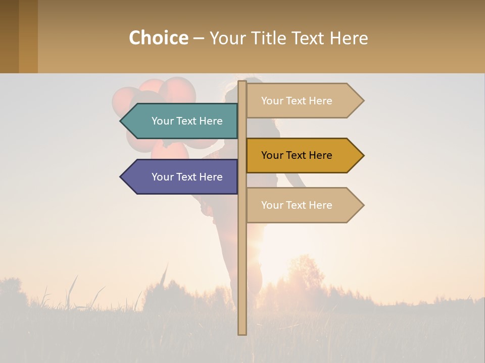 A Woman Holding Balloons In The Air At Sunset PowerPoint Template