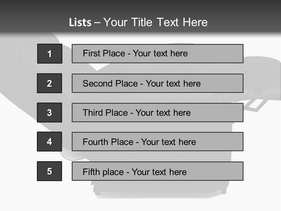 A Black Reclining Chair With A Name On It PowerPoint Template