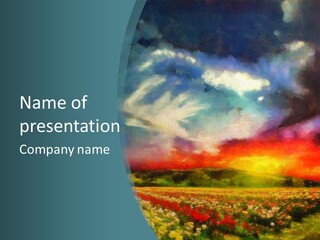 A Painting Of A Field With Clouds In The Sky PowerPoint Template