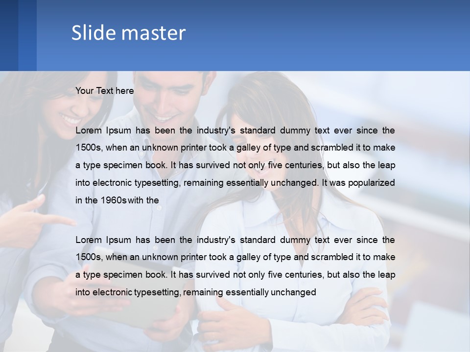 A Group Of People Looking At A Tablet PowerPoint Template