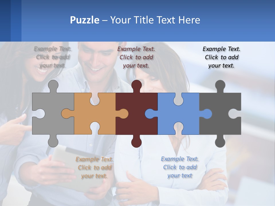 A Group Of People Looking At A Tablet PowerPoint Template