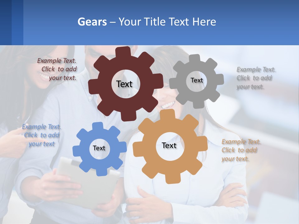 A Group Of People Looking At A Tablet PowerPoint Template