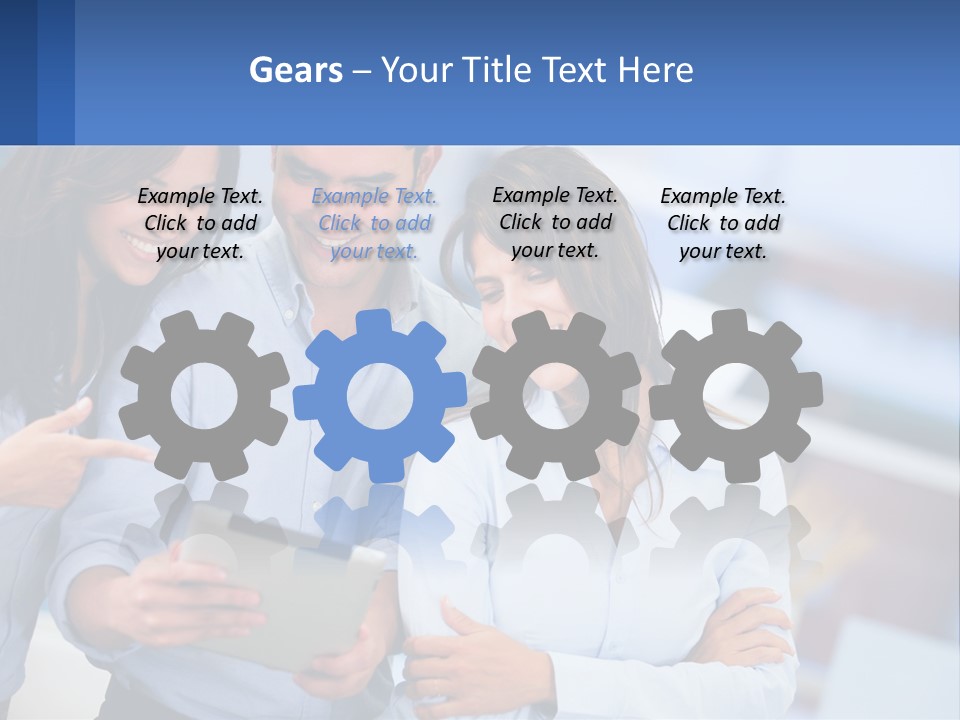 A Group Of People Looking At A Tablet PowerPoint Template