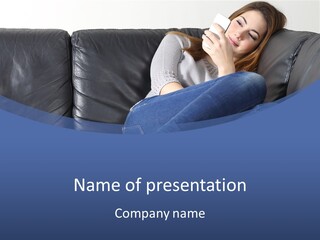 A Woman Sitting On A Couch Holding A Remote Control PowerPoint Template