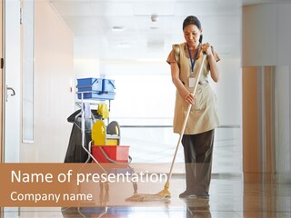 A Woman Cleaning The Floor With A Mop PowerPoint Template