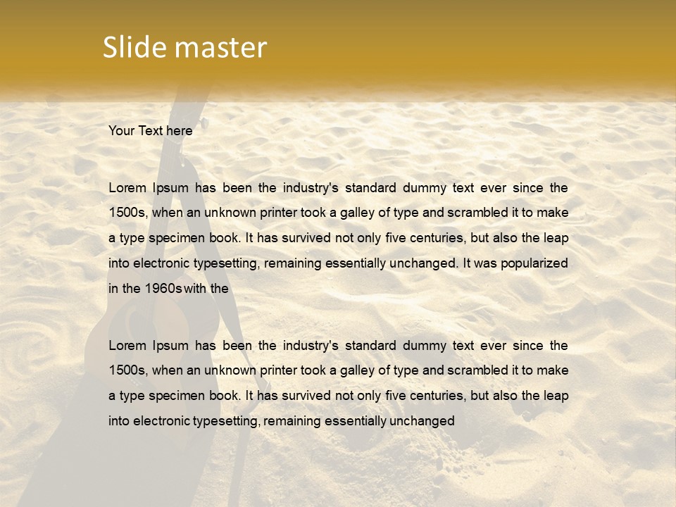 A Guitar Sitting On Top Of A Sandy Beach PowerPoint Template
