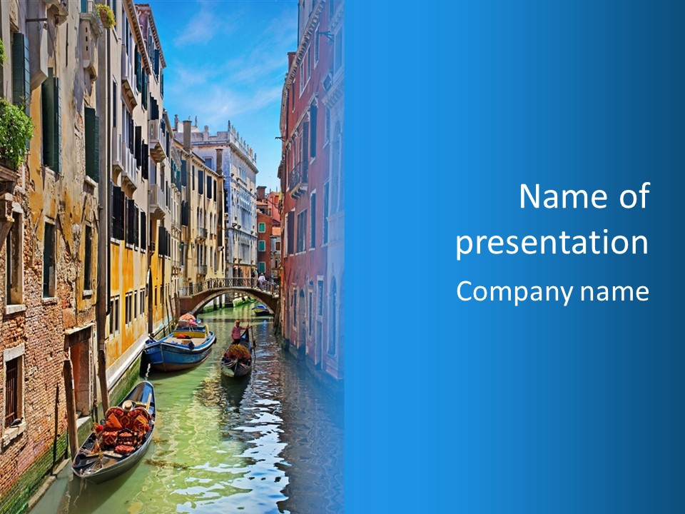 A Canal With Gondola Boats In Venice Powerpoint Template PowerPoint Template
