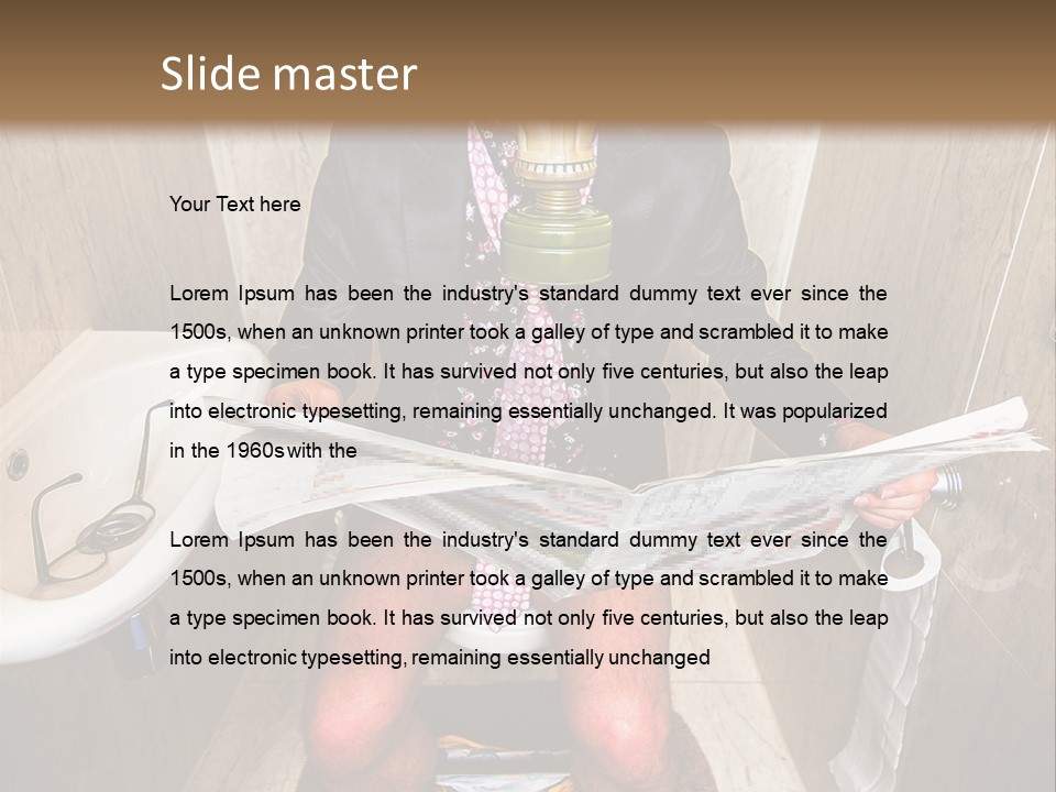 A Man In A Gas Mask Sitting On A Toilet Reading A Newspaper PowerPoint Template