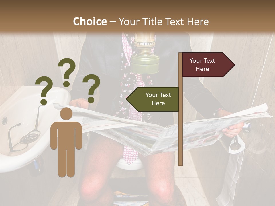 A Man In A Gas Mask Sitting On A Toilet Reading A Newspaper PowerPoint Template