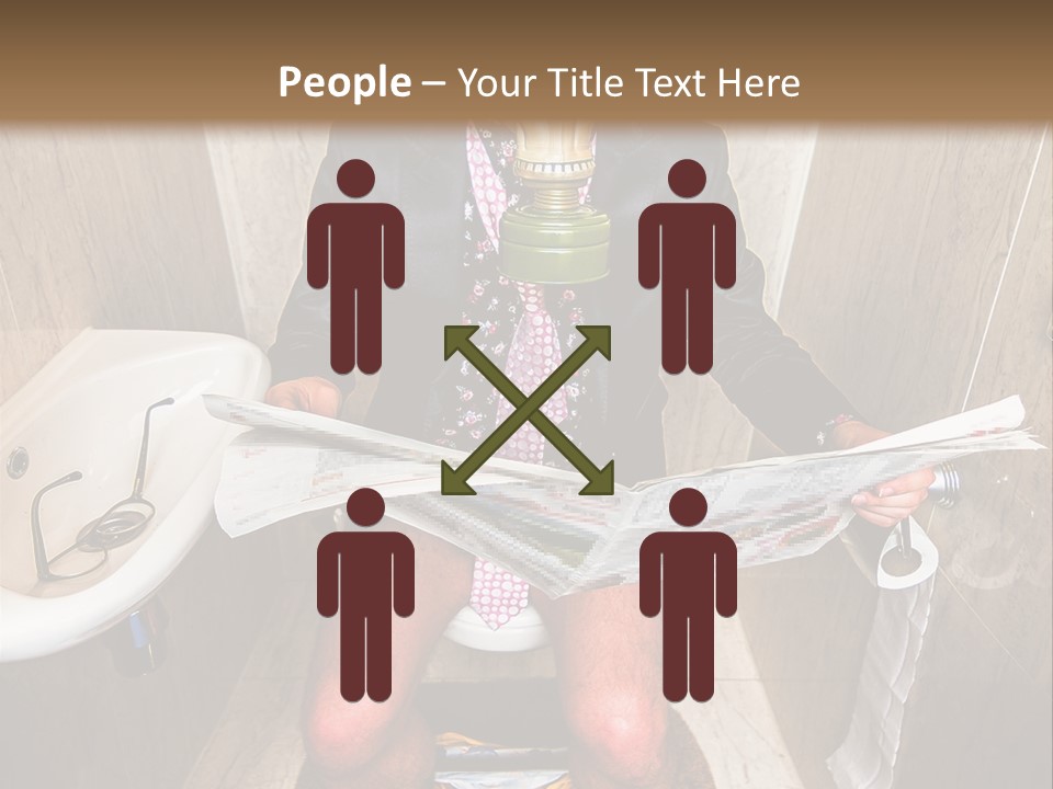 A Man In A Gas Mask Sitting On A Toilet Reading A Newspaper PowerPoint Template