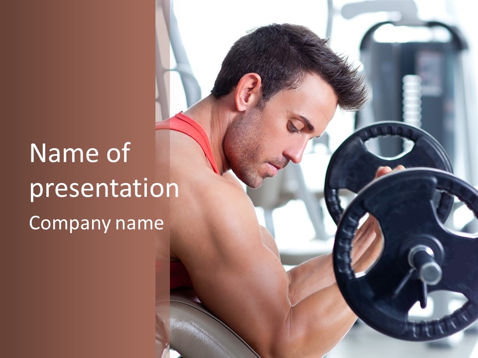 A Man Working Out With A Barbell In A Gym PowerPoint Template